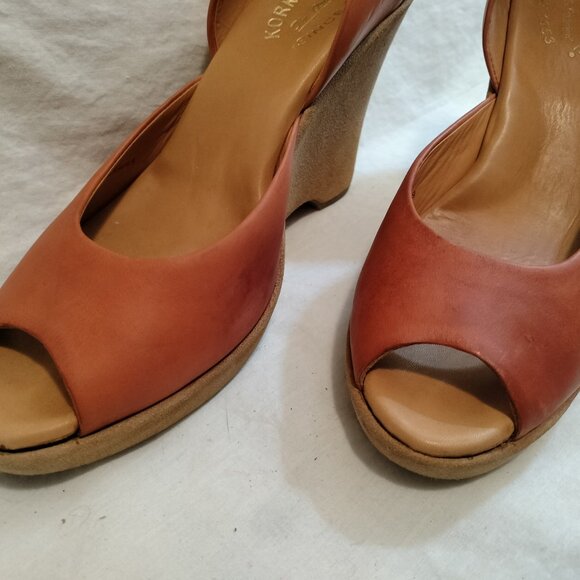 Kork Ease Liliana Aranchio Leather Wedge Peep-Toe Heels - Picture 4 of 12